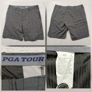 PGA Tour Golf Shorts Mens 40 Gray Plaid Check Stretch Performance